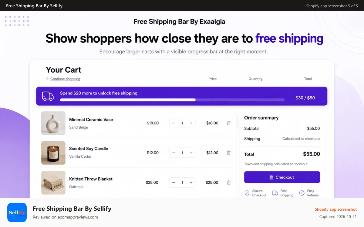 Free Shipping Bar By Sellify Shopify app screenshot: Storefront Live Result