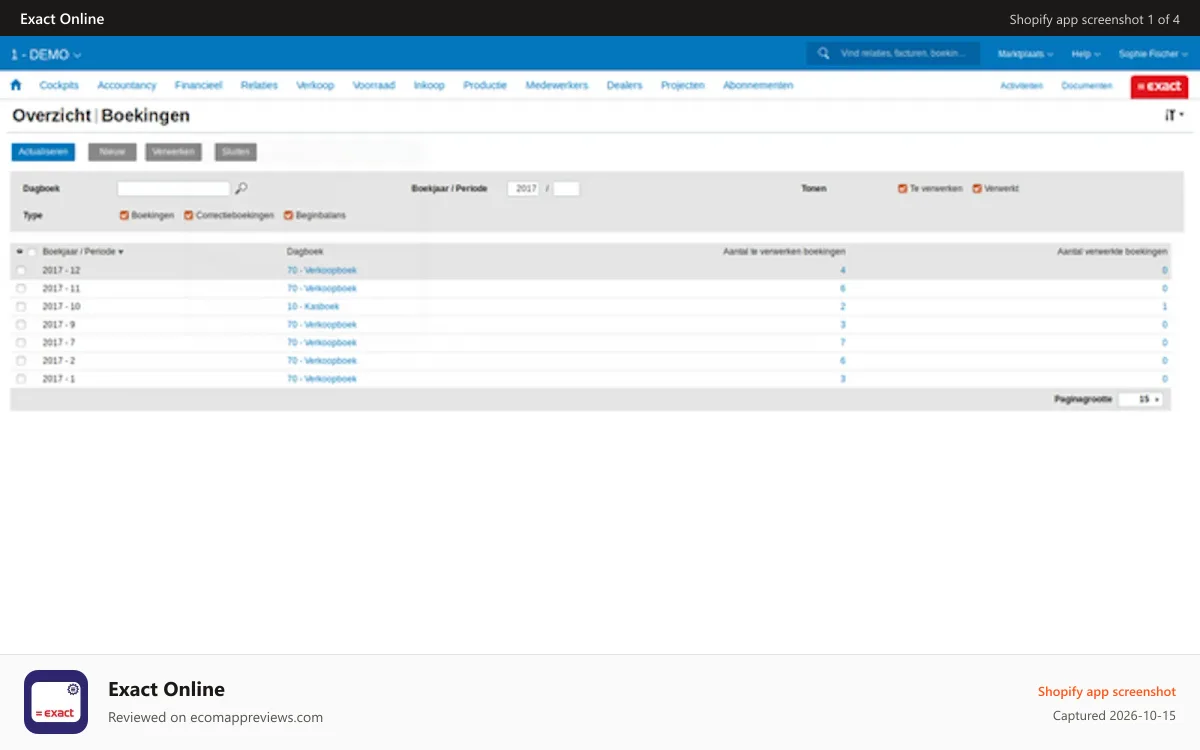 Exact Online Shopify app screenshot: Exact Online webpage 1