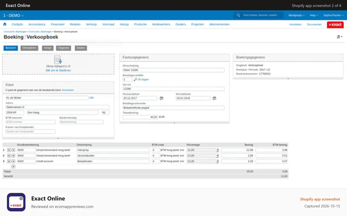 Exact Online Shopify app screenshot: Exact Online webpage 2