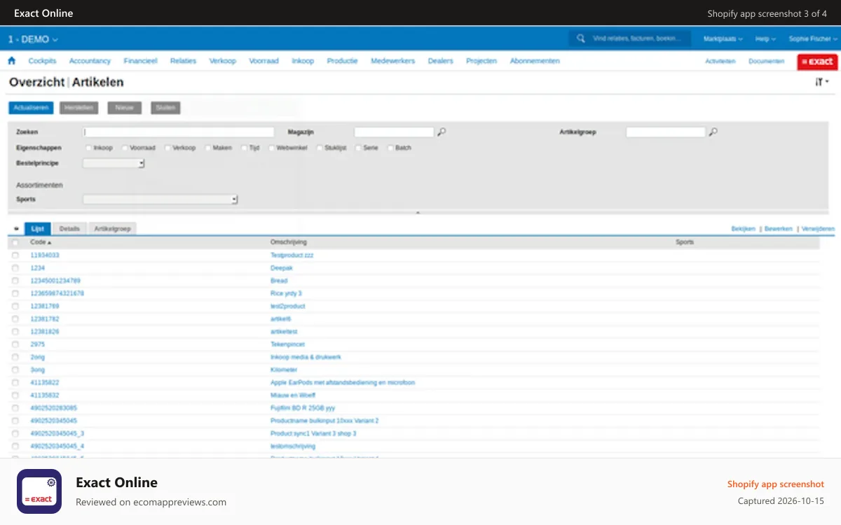 Exact Online Shopify app screenshot: Exact Online webpage 3