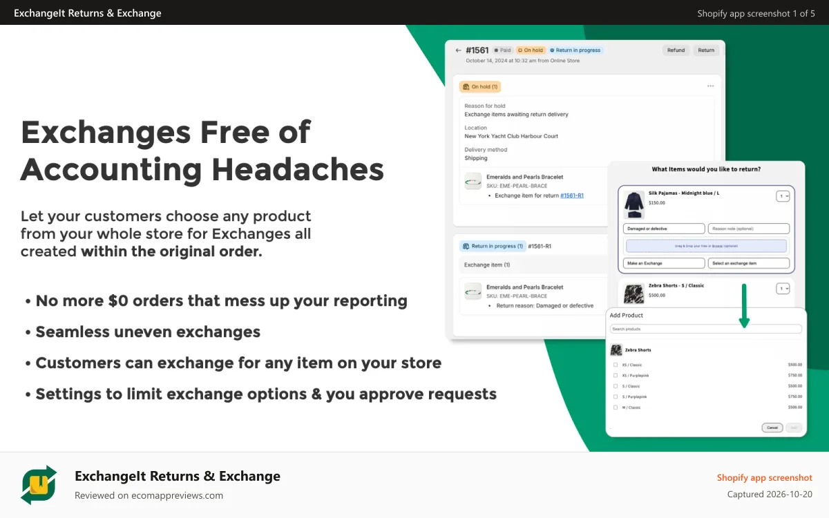ExchangeIt Returns & Exchange Shopify app screenshot: Simple and Easy Exchanges to help retain customers