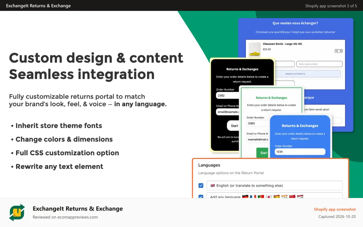 ExchangeIt Returns & Exchange Shopify app screenshot: Custom portal branding and design to match your store