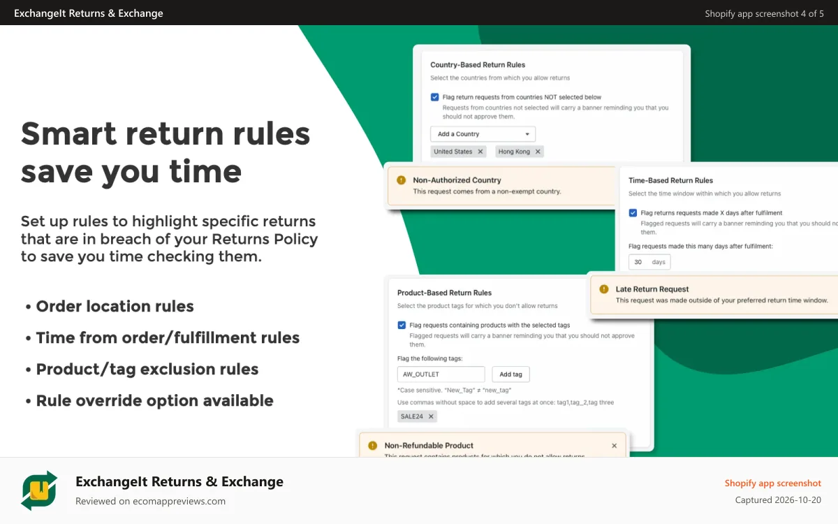 ExchangeIt Returns & Exchange Shopify app screenshot: Smart return policy rules to save you time