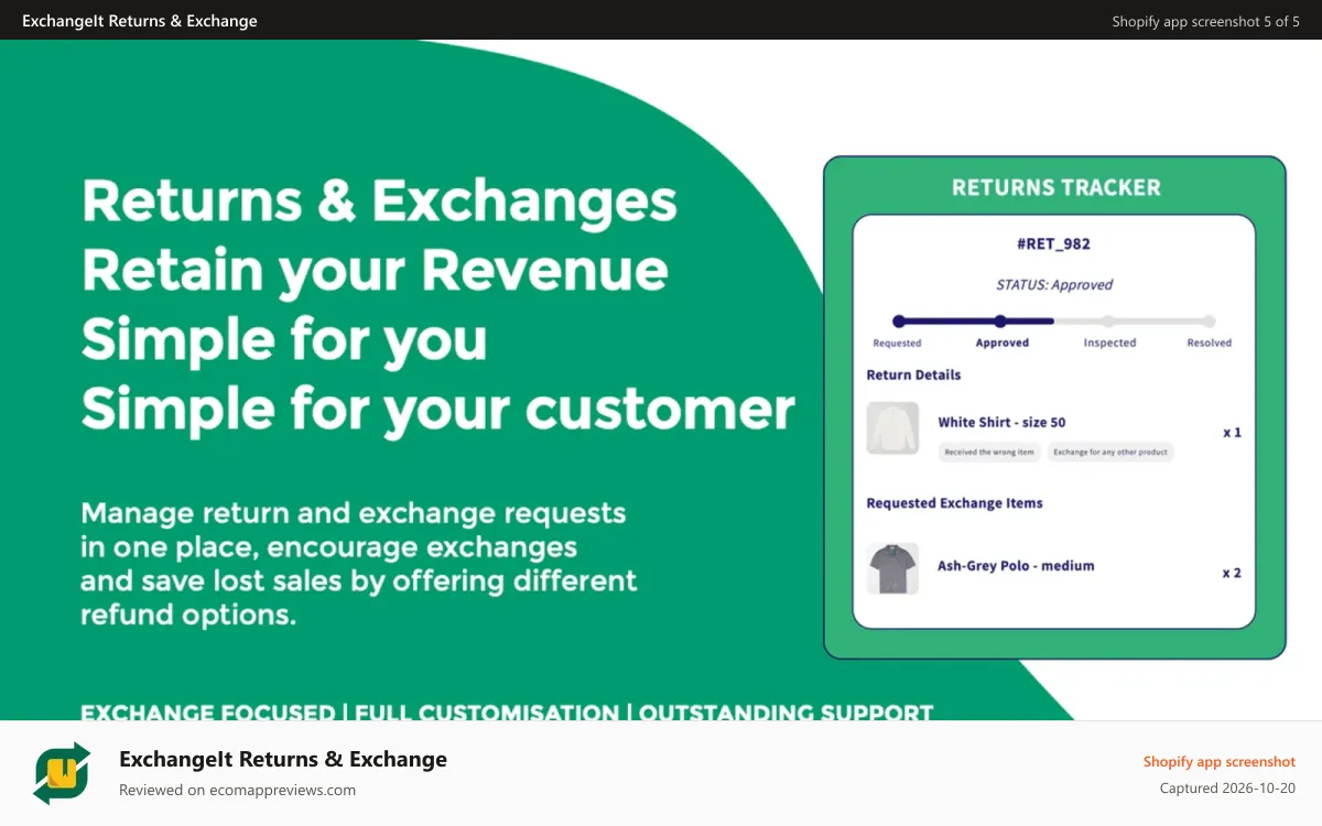 ExchangeIt Returns & Exchange Shopify app screenshot: One-stop-shop: Process refunds, exchanges and restocks