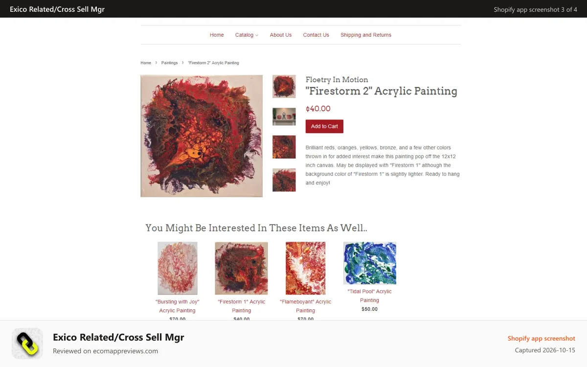 Exico Related/Cross Sell Mgr Shopify app screenshot: Displaying Related Products