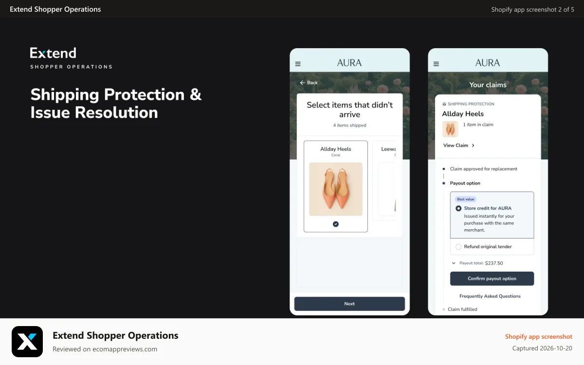 Extend Shopper Operations Shopify app screenshot: Shipping Protection & Order Resolution