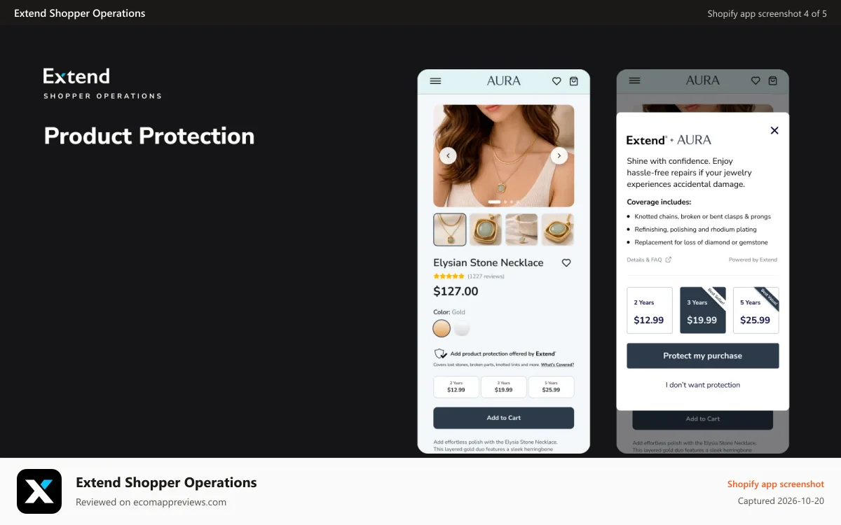 Extend Shopper Operations Shopify app screenshot: Product Protection