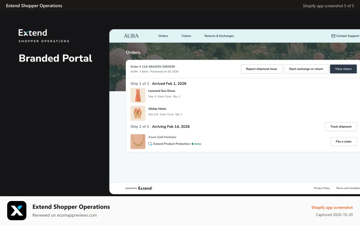 Extend Shopper Operations Shopify app screenshot: Branded Portal