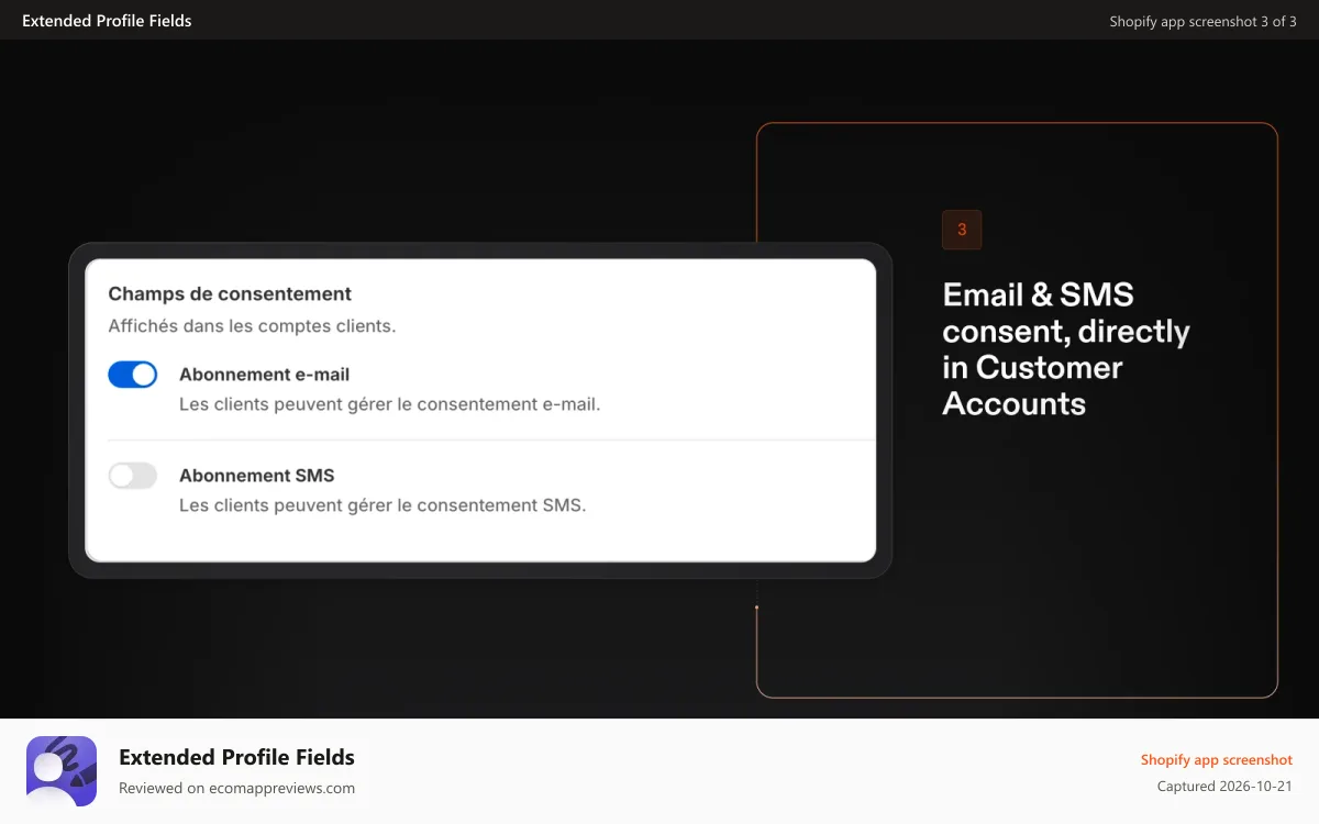 Extended Profile Fields Shopify app screenshot: Let customers manage their marketing preferences