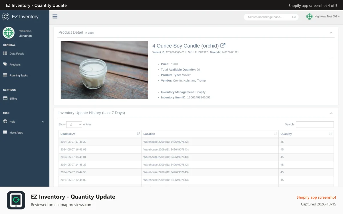 EZ Inventory ‑ Quantity Update Shopify app screenshot: Product detail