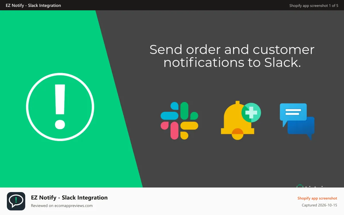 EZ Notify ‑ Slack Integration Shopify app screenshot: Send order notifications to Slack