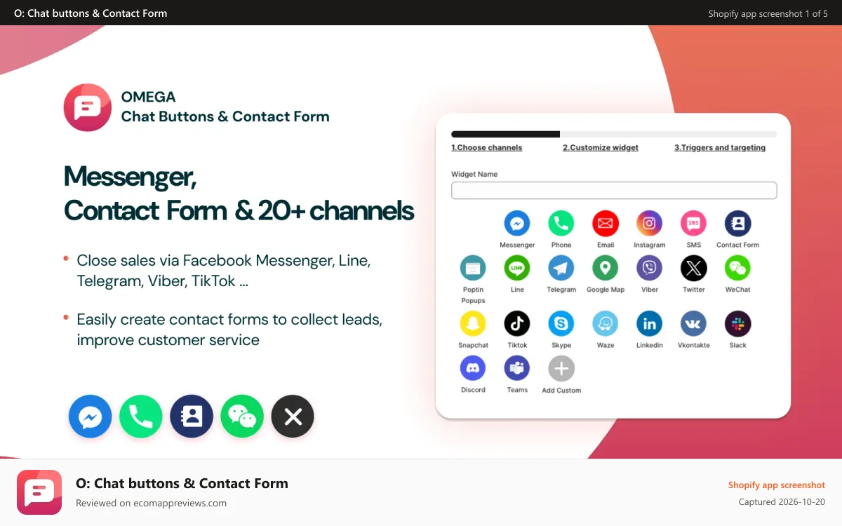 O: Chat buttons & Contact Form Shopify app screenshot: Omega Chat Buttons and Contact Form