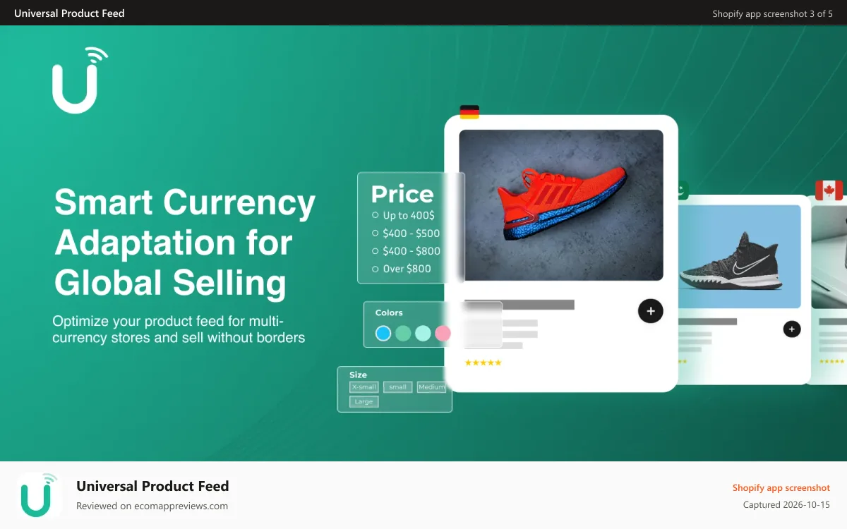 Universal Product Feed Shopify app screenshot: Featured Product Settings