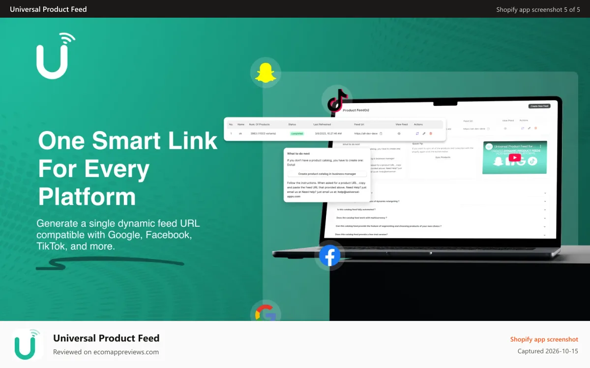 Universal Product Feed Shopify app screenshot: Custom Options Selection