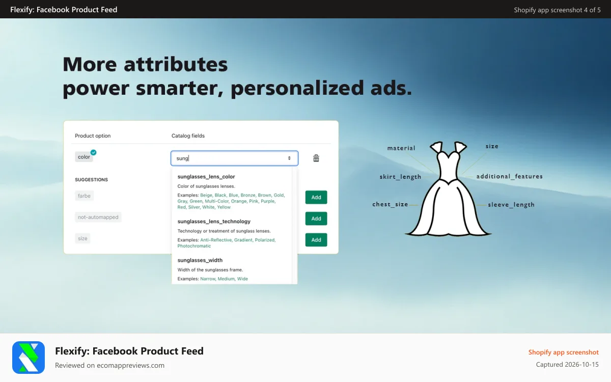Flexify: Facebook Product Feed Shopify app screenshot: More attributes for smarter, personalized ads