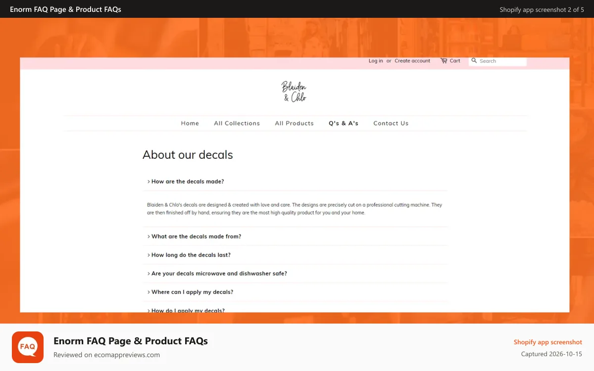 Enorm FAQ Page & Product FAQs Shopify app screenshot: FAQ - Enorm FAQ