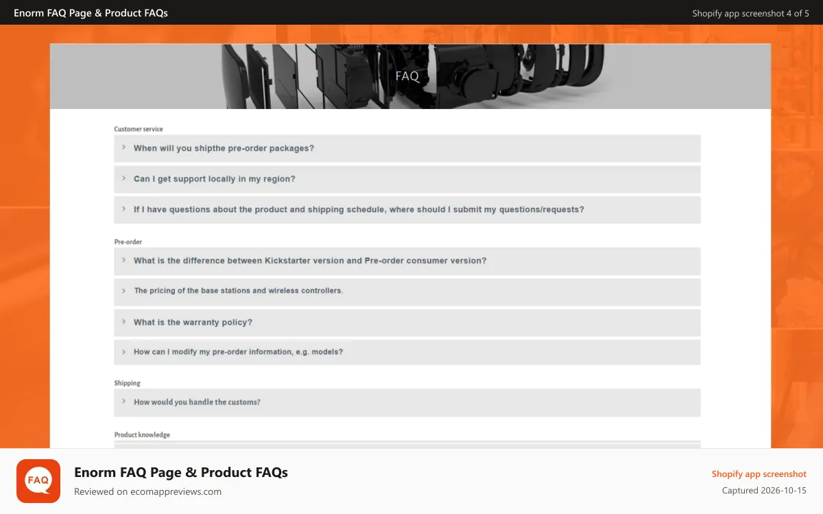 Enorm FAQ Page & Product FAQs Shopify app screenshot: FAQ - Enorm FAQ
