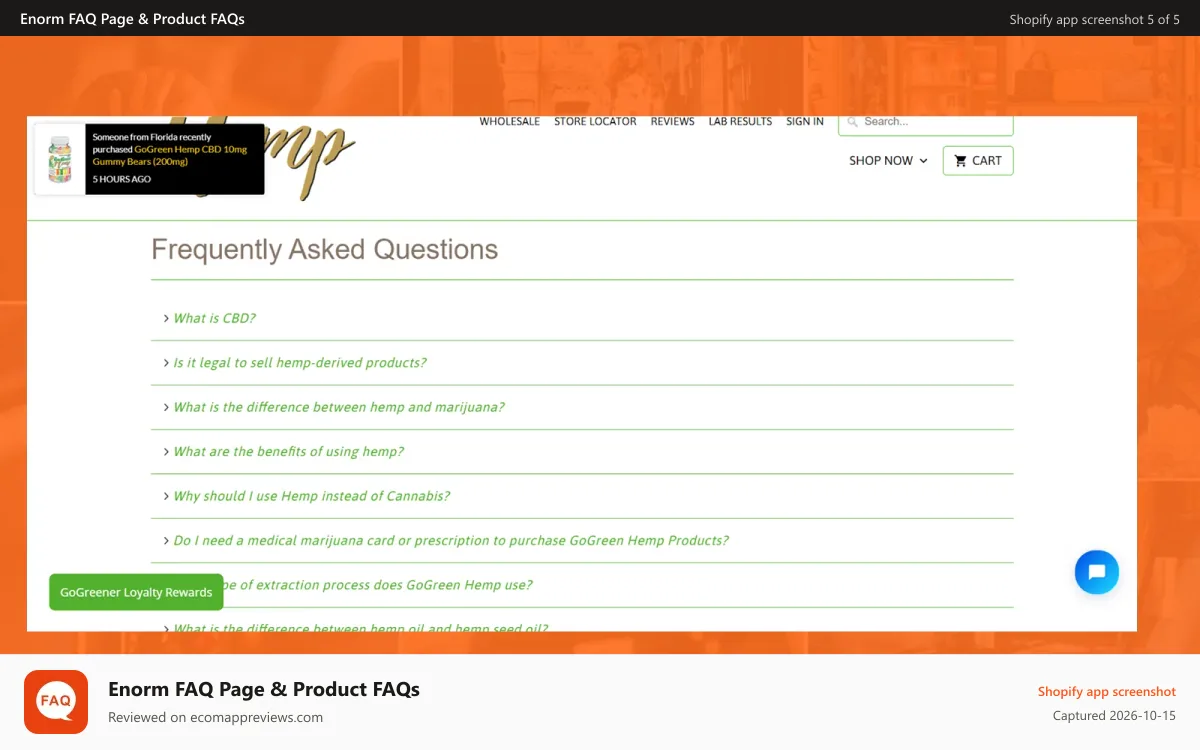Enorm FAQ Page & Product FAQs Shopify app screenshot: FAQ - Enorm FAQ