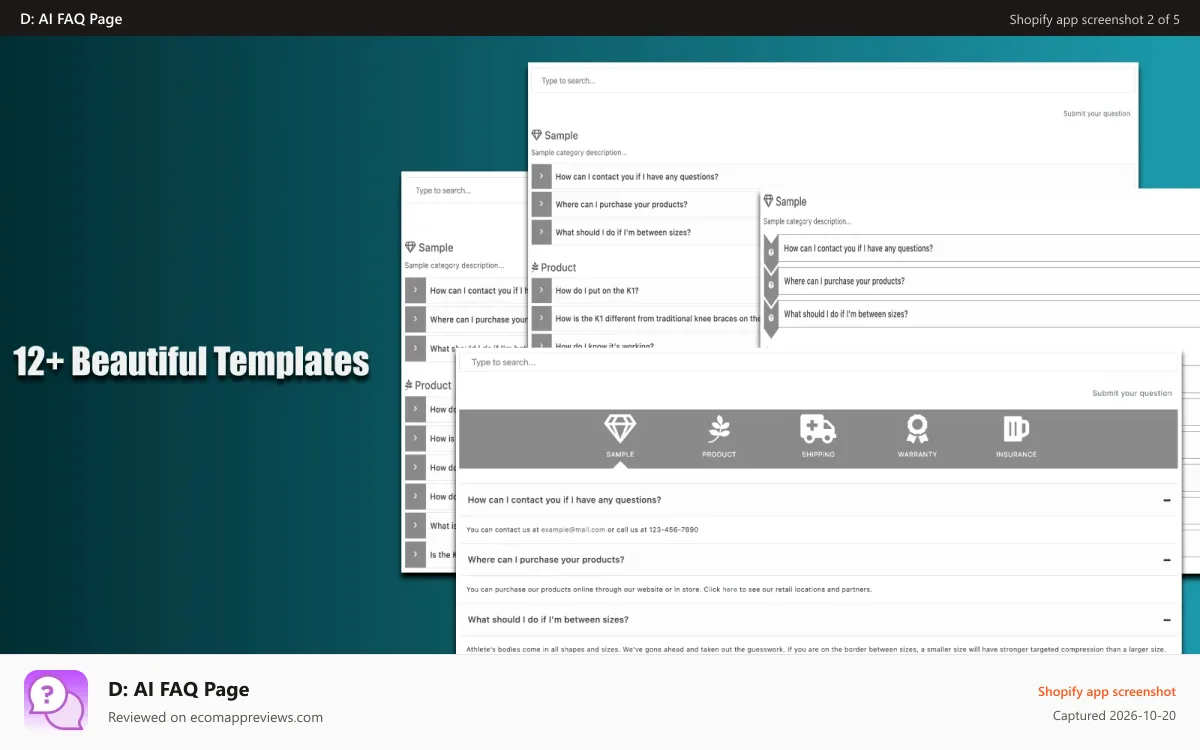 D: AI FAQ Page Shopify app screenshot: FAQ 01
