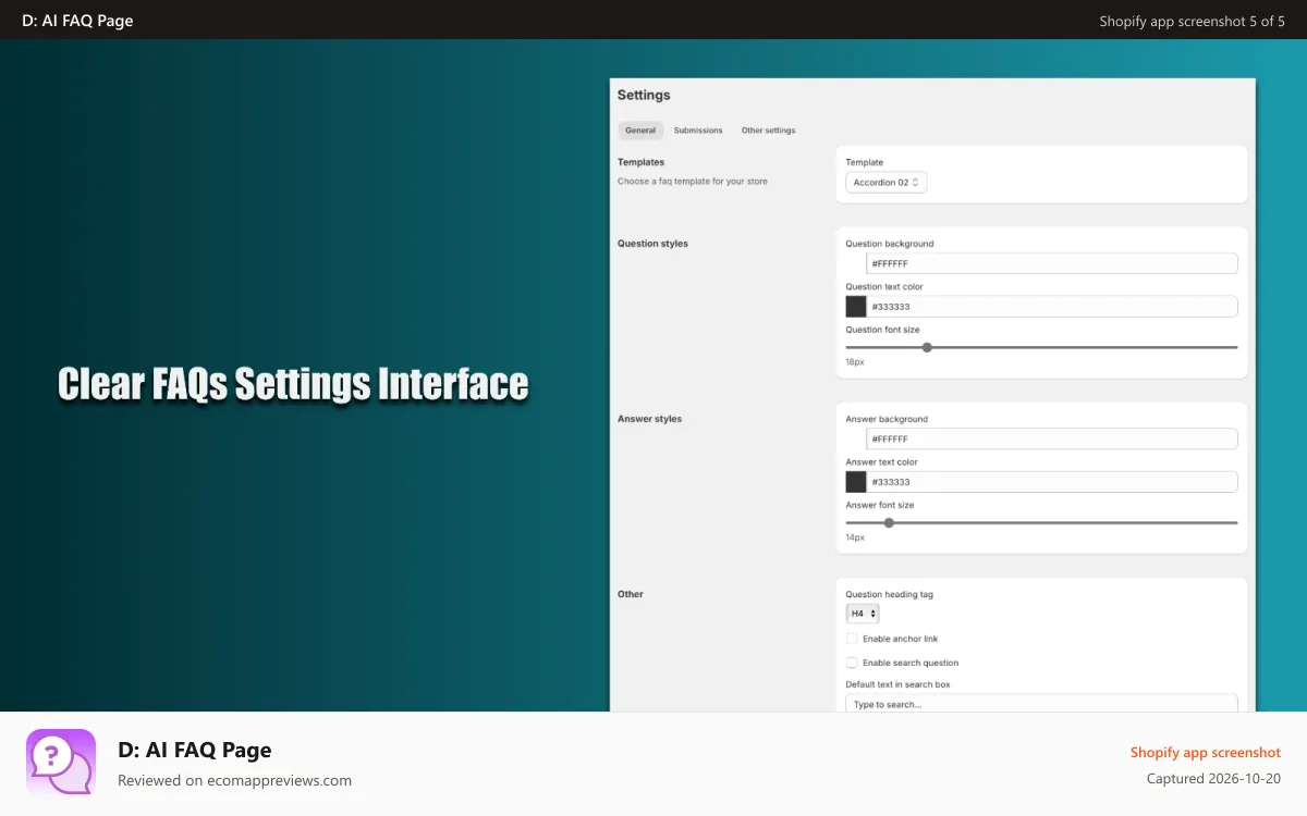 D: AI FAQ Page Shopify app screenshot: FAQ 04
