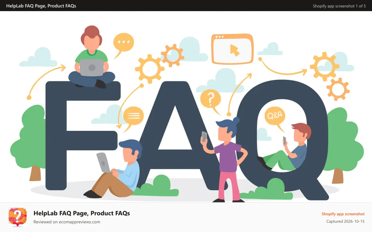 HelpLab FAQ Page, Product FAQs Shopify app screenshot: FAQs