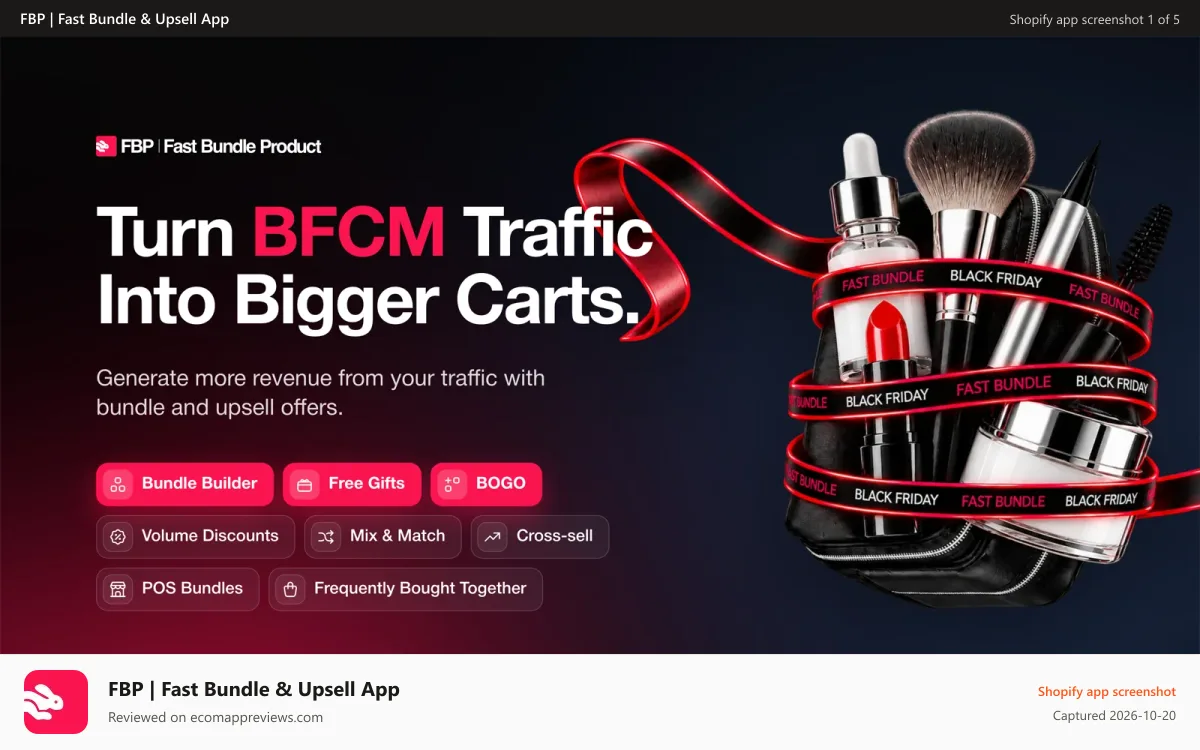 FBP | Fast Bundle & Upsell App Shopify app screenshot: BFCM bundle offers: bundle builder, free gifts, BOGO and more