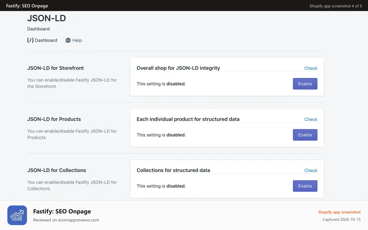 Fastify: SEO Onpage Shopify app screenshot: JSON-LD