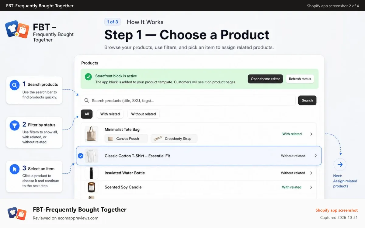 FBT‑Frequently Bought Together Shopify app screenshot: FBT-Frequently Bought Together