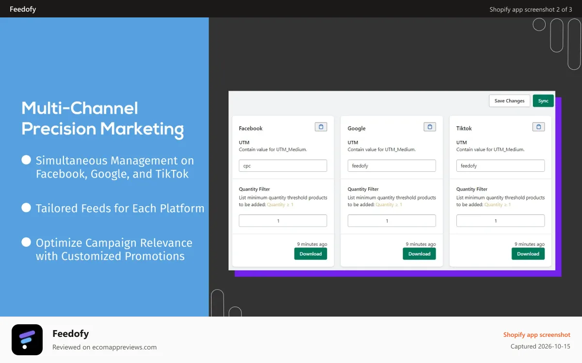 Feedofy Shopify app screenshot: Dashboard