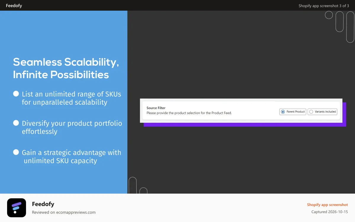 Feedofy Shopify app screenshot: Feed type
