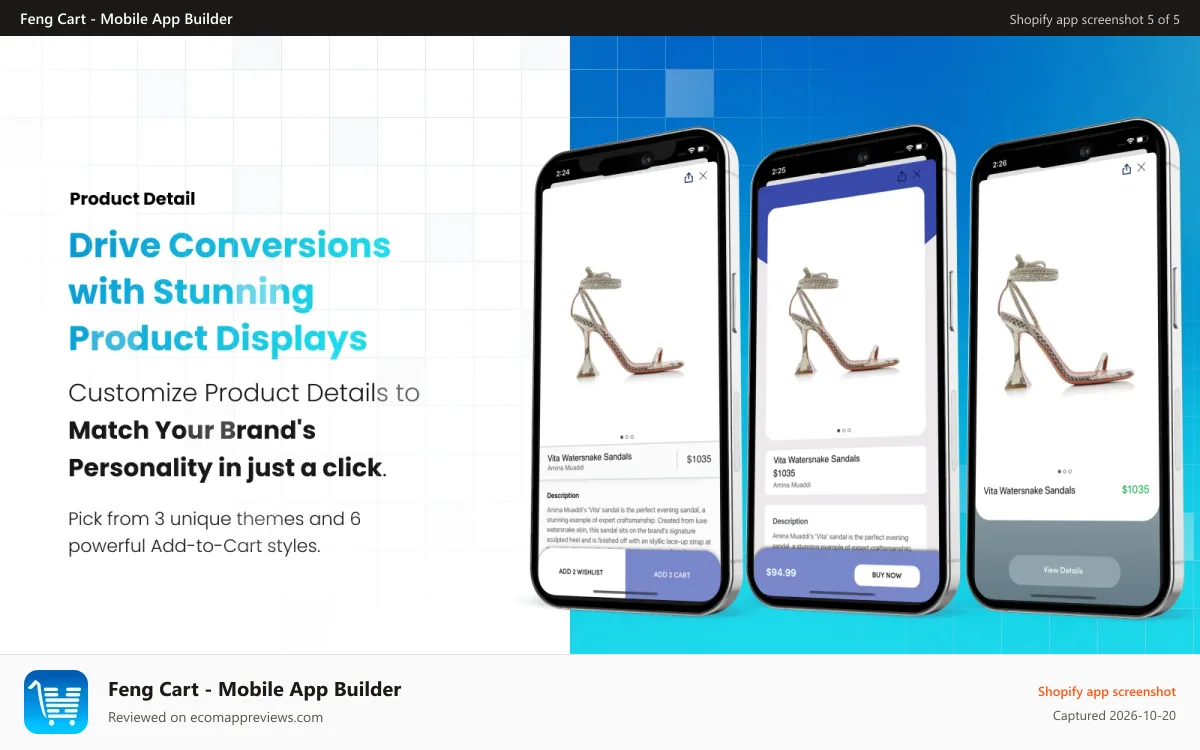 Feng Cart ‑ Mobile App Builder Shopify app screenshot: Product Details