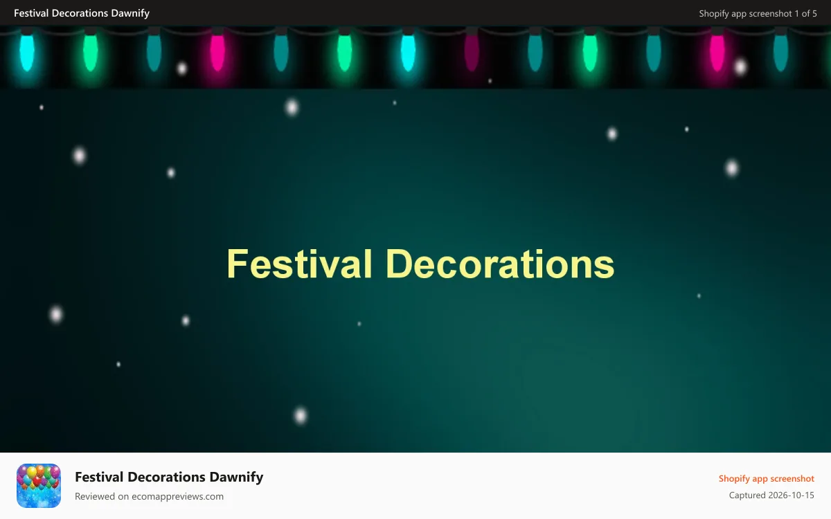 Festival Decorations Dawnify Shopify app screenshot: Festival Decorations for Websites