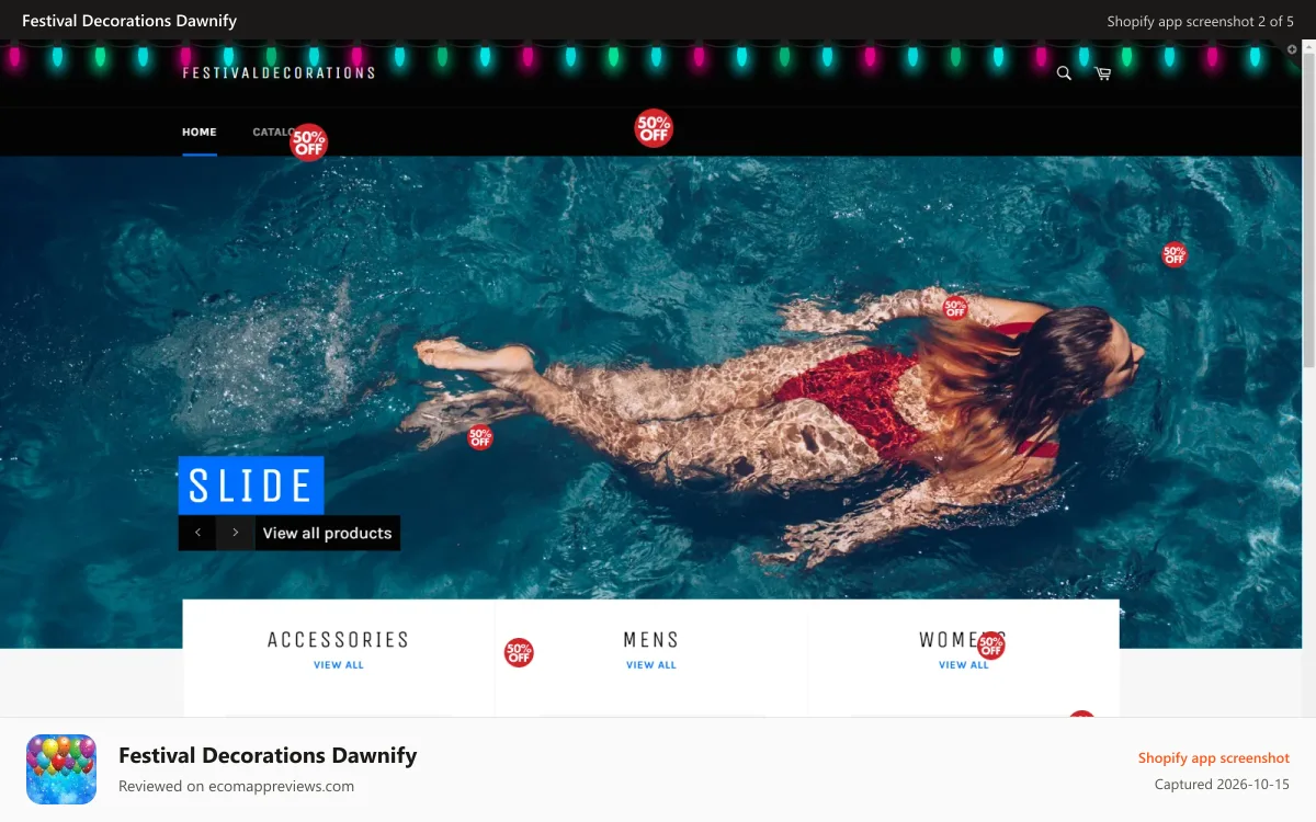 Festival Decorations Dawnify Shopify app screenshot: Decoration for Sale