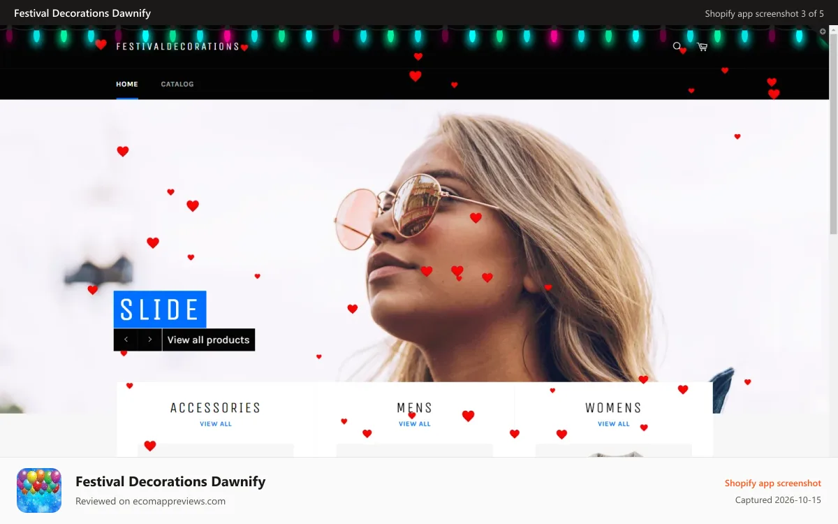 Festival Decorations Dawnify Shopify app screenshot: Decoration for Valentines Day