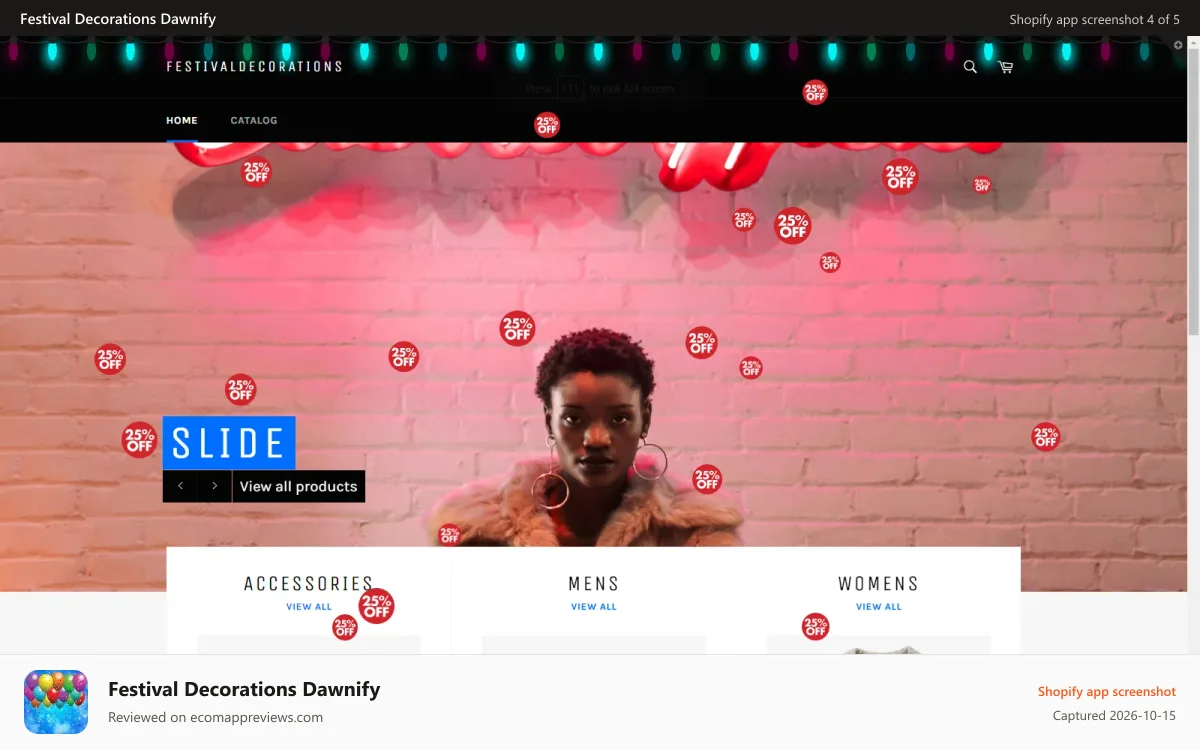 Festival Decorations Dawnify Shopify app screenshot: Sale decoration