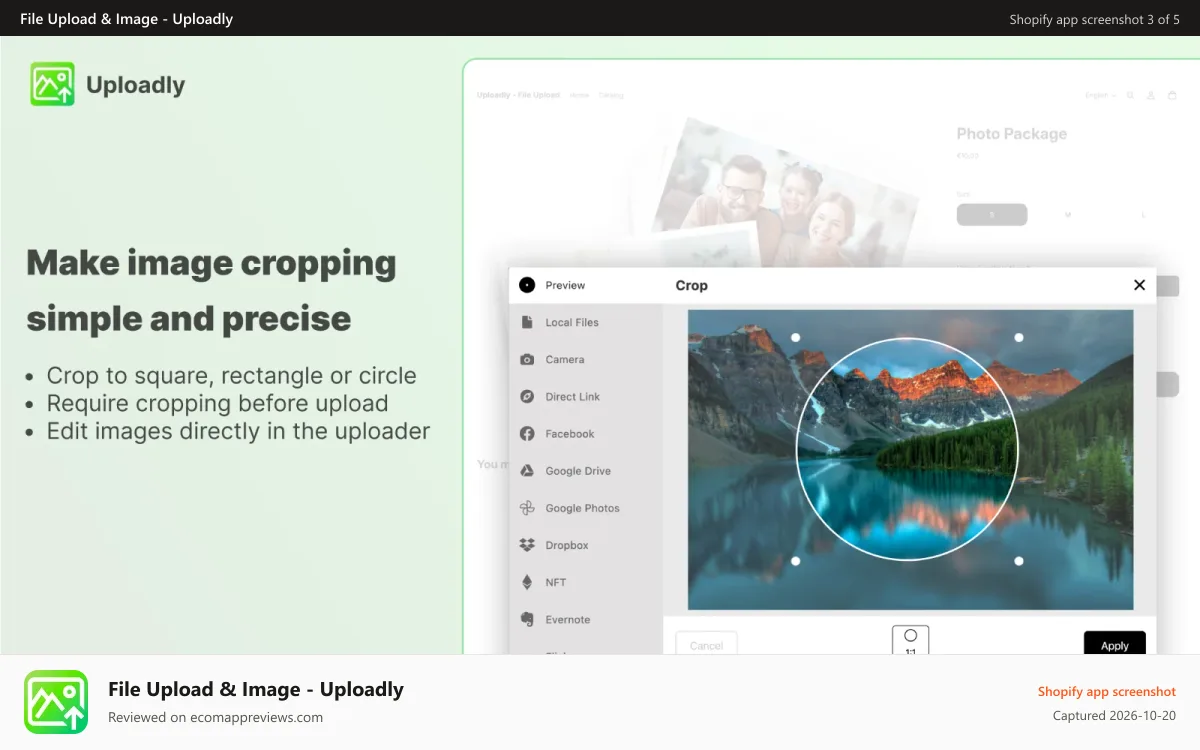 File Upload & Image ‑ Uploadly Shopify app screenshot: Advanced cropping - Circle cropping