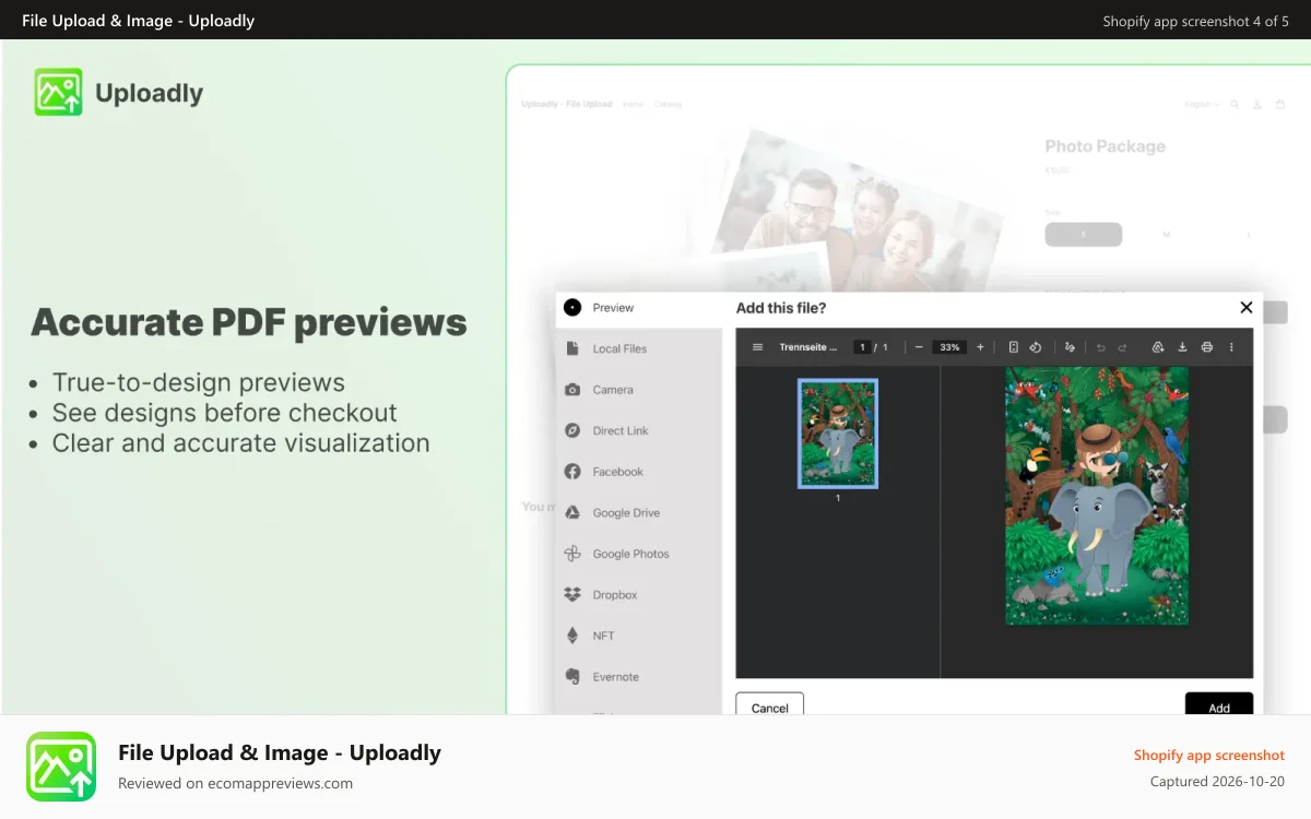 File Upload & Image ‑ Uploadly Shopify app screenshot: Accurate PDF Preview
