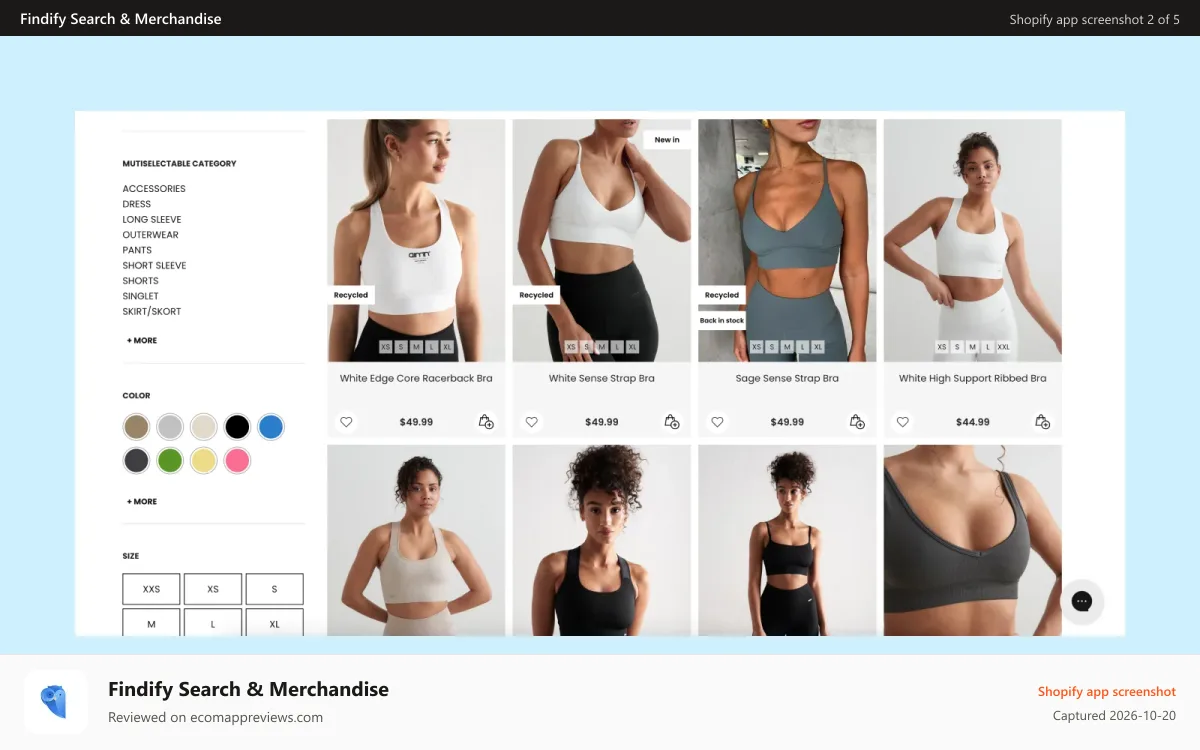 Findify Search & Merchandise Shopify app screenshot: Filtering in Search & Collections