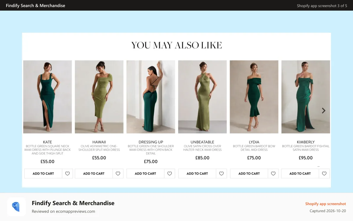 Findify Search & Merchandise Shopify app screenshot: Recommendations