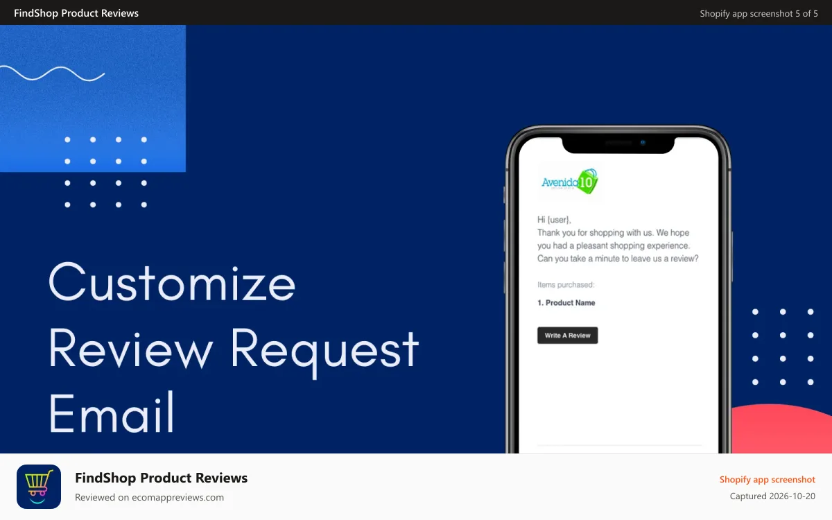 FindShop Product Reviews Shopify app screenshot: Customize review request email