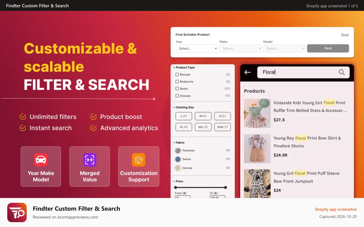 Findter Custom Filter & Search Shopify app screenshot: Findter Custom Filter & Search - Collection & Product Filters