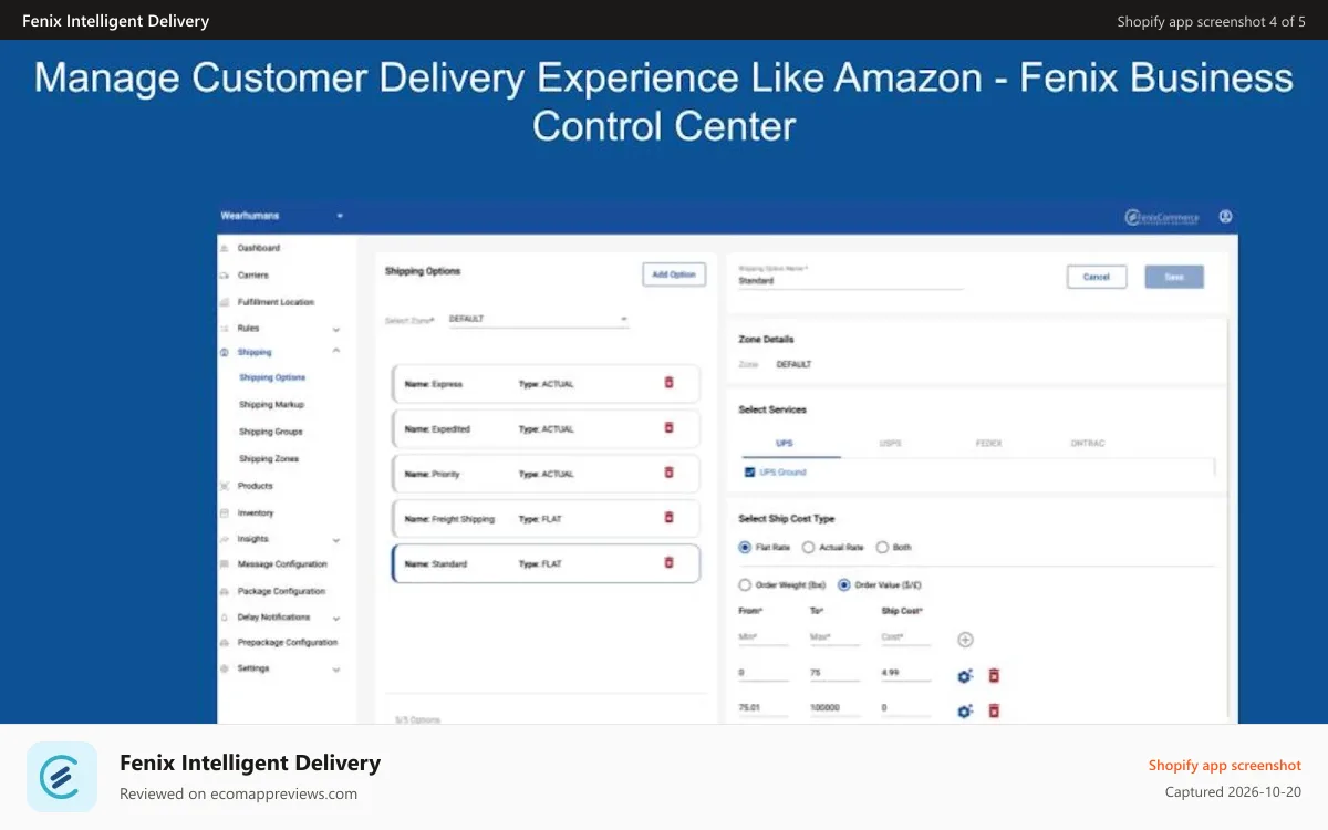 Fenix Intelligent Delivery Shopify app screenshot: Fenix: Business Center Puts You in Charge