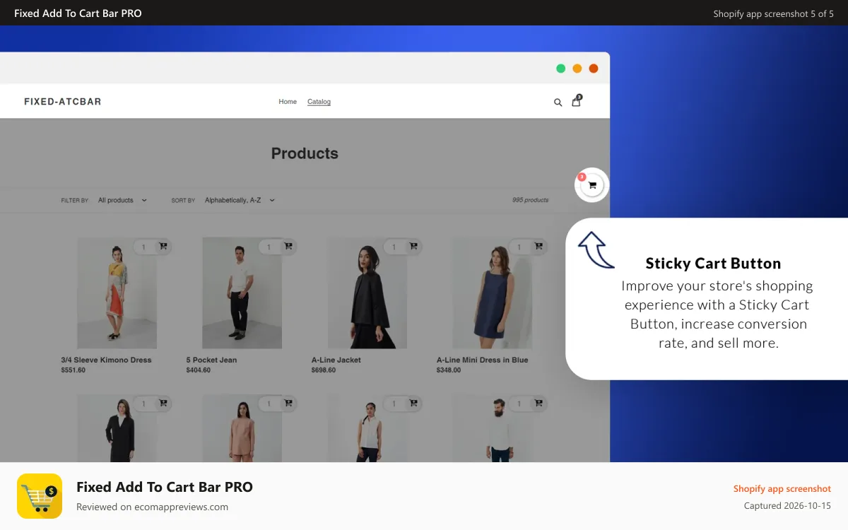 Fixed Add To Cart Bar PRO Shopify app screenshot: Fixed Sticky Cart Button