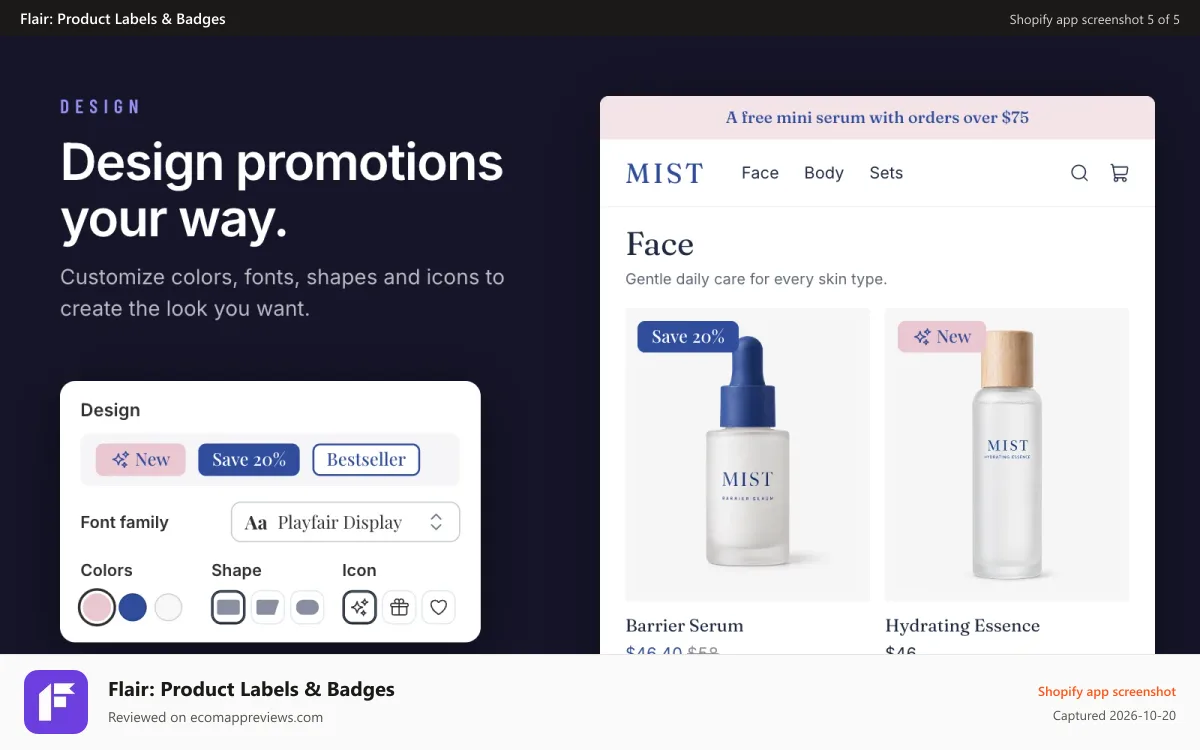 Flair: Product Labels & Badges Shopify app screenshot: Design promotions your way.