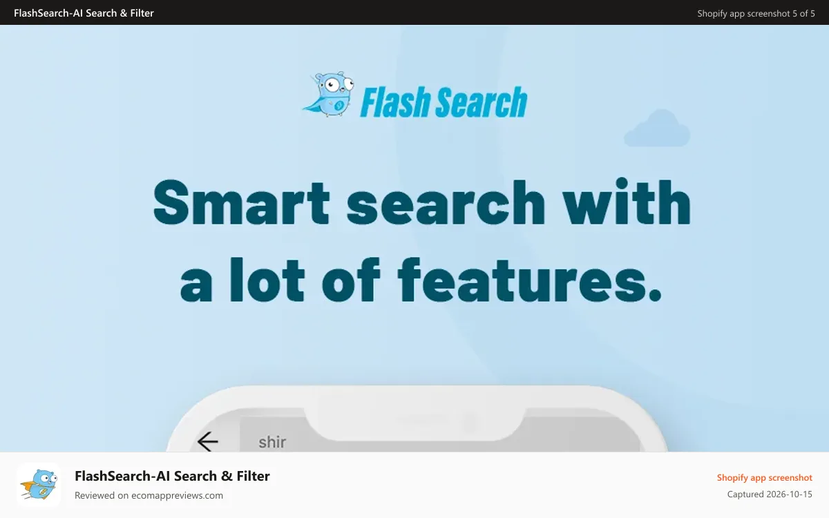 FlashSearch‑AI Search & Filter Shopify app screenshot: Mobile search layout