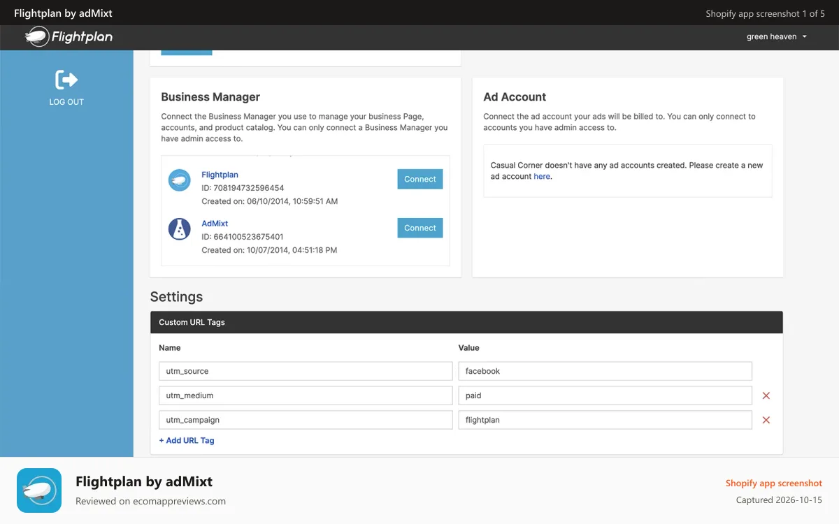 Flightplan by adMixt Shopify app screenshot: Flightplan Setup