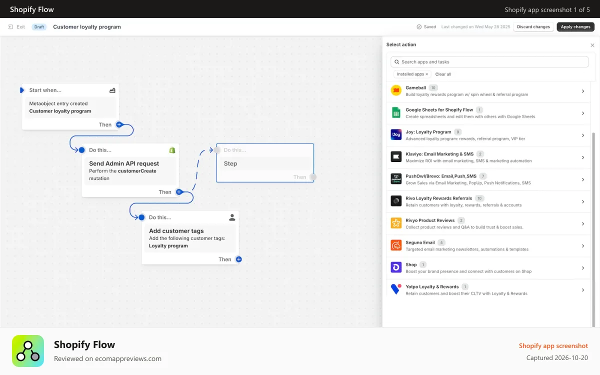 Shopify Flow Shopify app screenshot: Reduce the steps and resources required to complete workflows