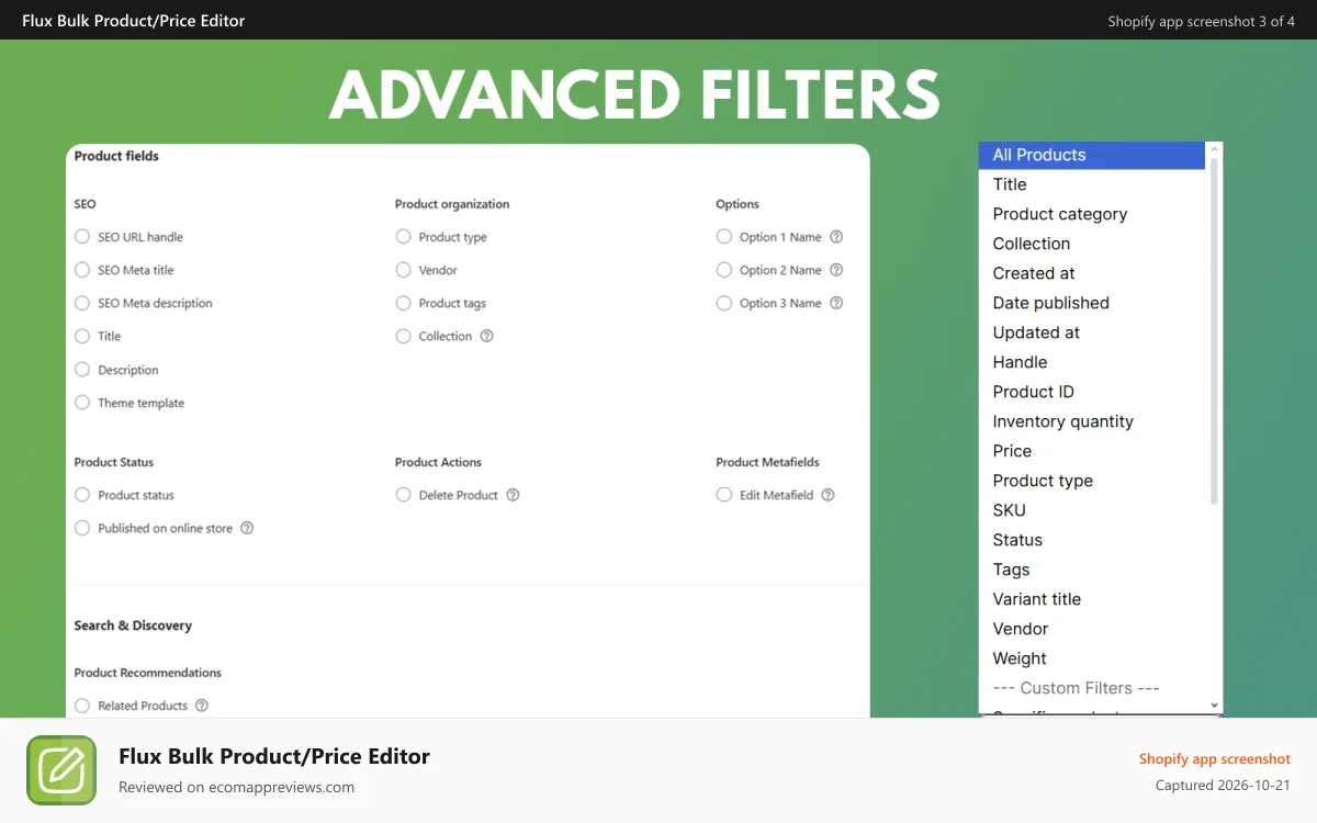 Flux Bulk Product/Price Editor Shopify app screenshot: schedule price changes on shopify