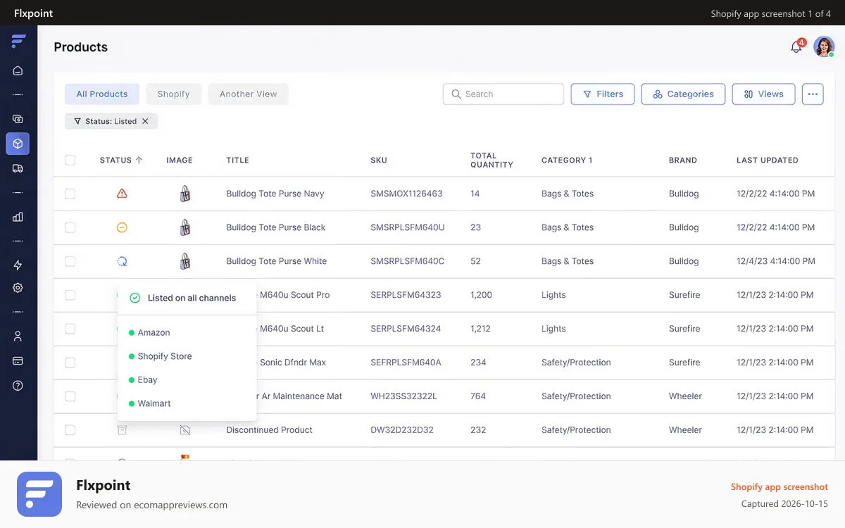 Flxpoint Shopify app screenshot: Product Information Management