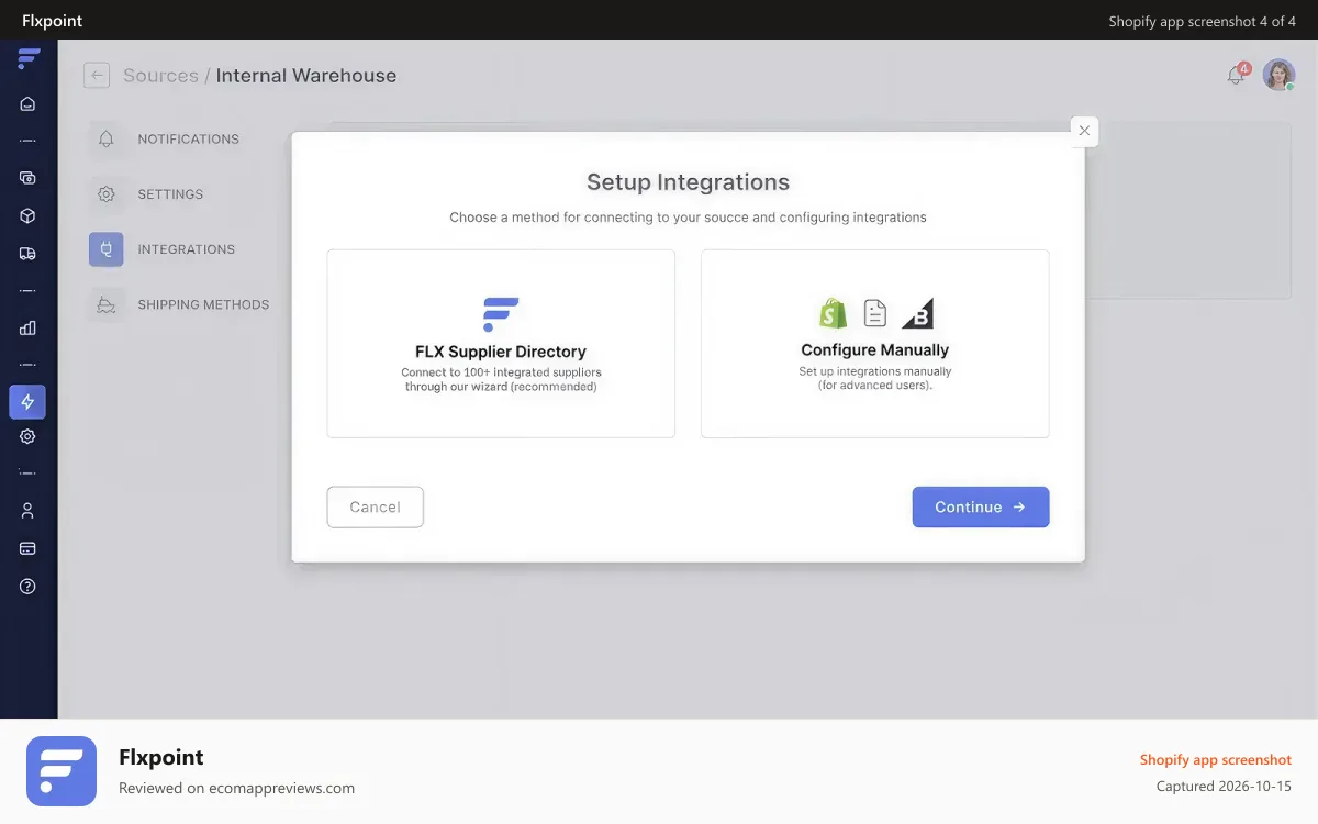 Flxpoint Shopify app screenshot: Simple Supplier Connectivity